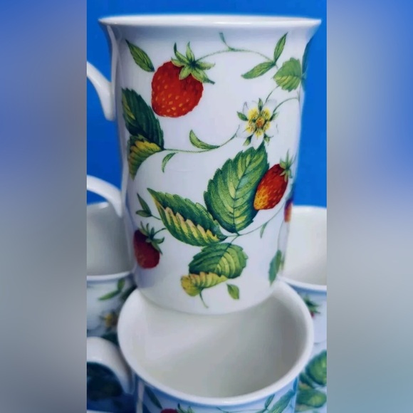 SET OF 6 Vintage 2000 Roy Kirkham Fine Bone China Alpine Strawberry Mugs England - Picture 5 of 5